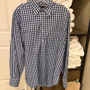 Men's Blue and White Checkered Button-Down Shirt